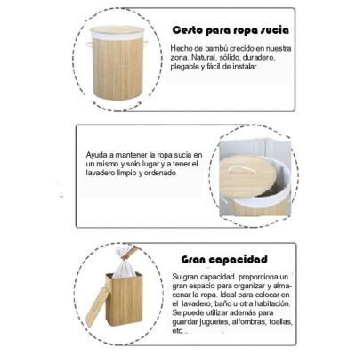 Cesto de bambú Circular - 2 Modelos - Diseño plegable - Desmontable y Lavable - Imagen 5
