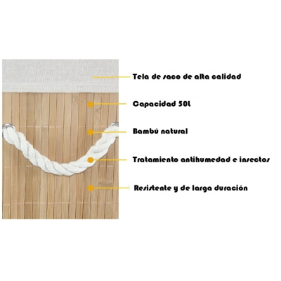 Cesto de bambú rectangular - Diseño plegable - Desmontable y Lavable - Imagen 3