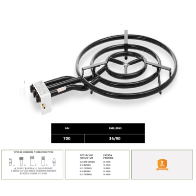 Quemador paellera gas 700mm